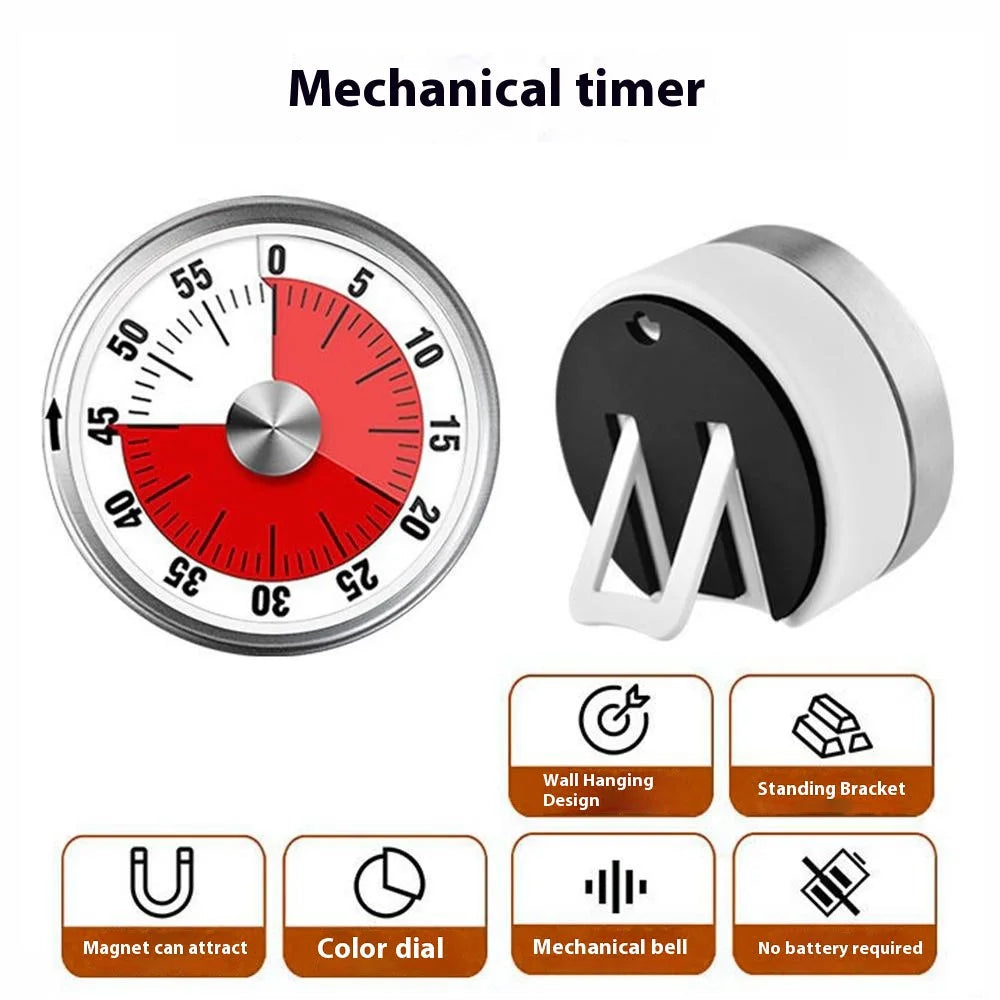 Mechanical Kitchen Timer with Stand / Magnetic Base Visual Countdown for Students / Cooking Loud Alarm - White - 2