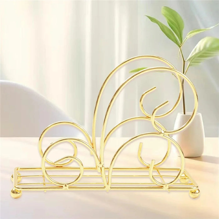Iron Napkin Holder Metal Tissue Dispenser for Cafe / Hotel / Restaurant Table Organizer - Gold - 5
