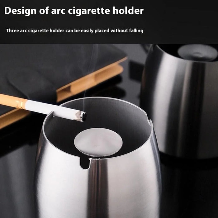 Stainless Steel Ashtray Anti-Fly Ash Shatterproof Thickened Ash Container Small Size with Lid - 3