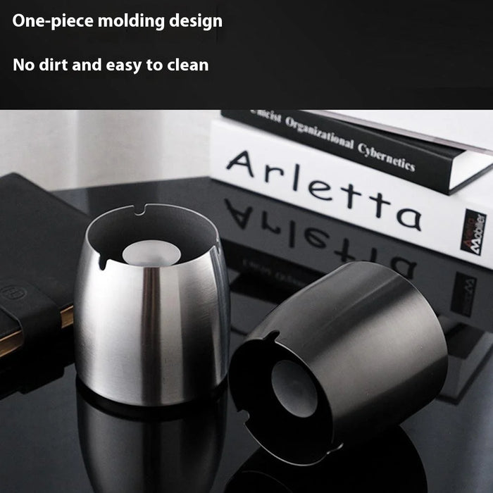 Stainless Steel Ashtray Anti-Fly Ash Shatterproof Thickened Ash Container Small Size with Lid - 4