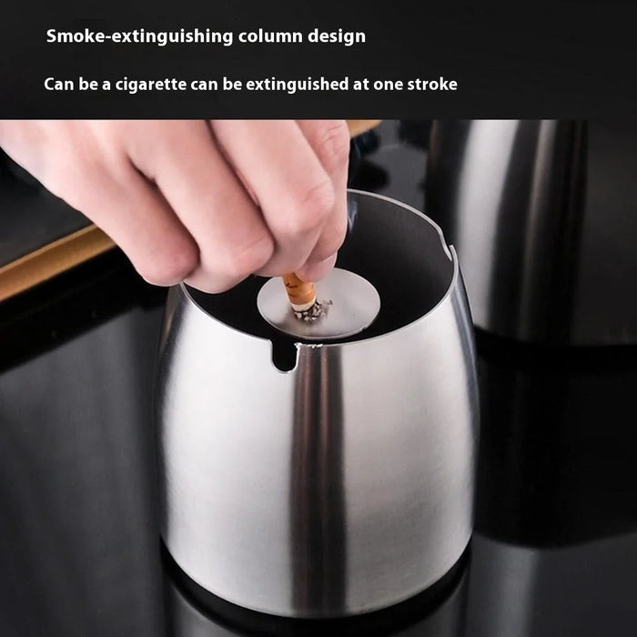 Stainless Steel Ashtray Anti-Fly Ash Shatterproof Thickened Ash Container Medium Size with Lid - 2