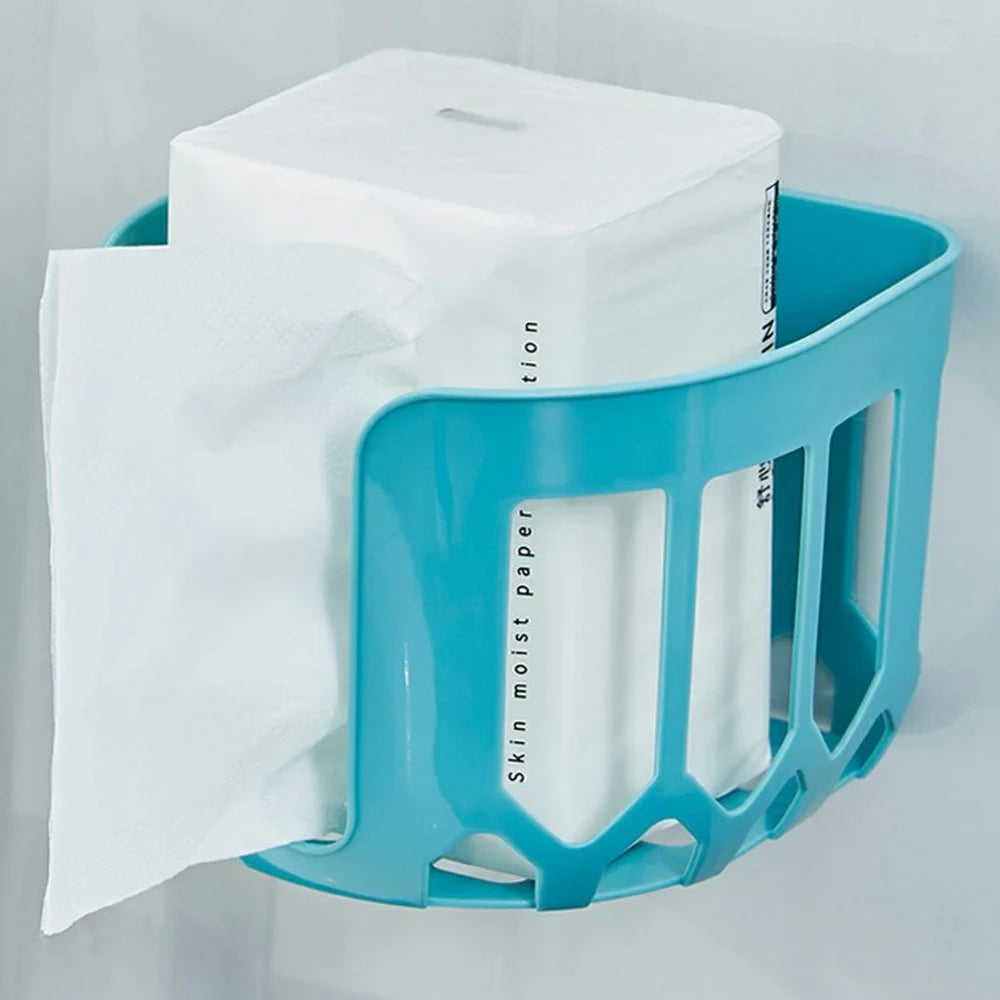 No Drill Wall Mounted Plastic Toilet Paper Holder Space Saving Bathroom Tissue Storage Rack - Sky Blue - 1