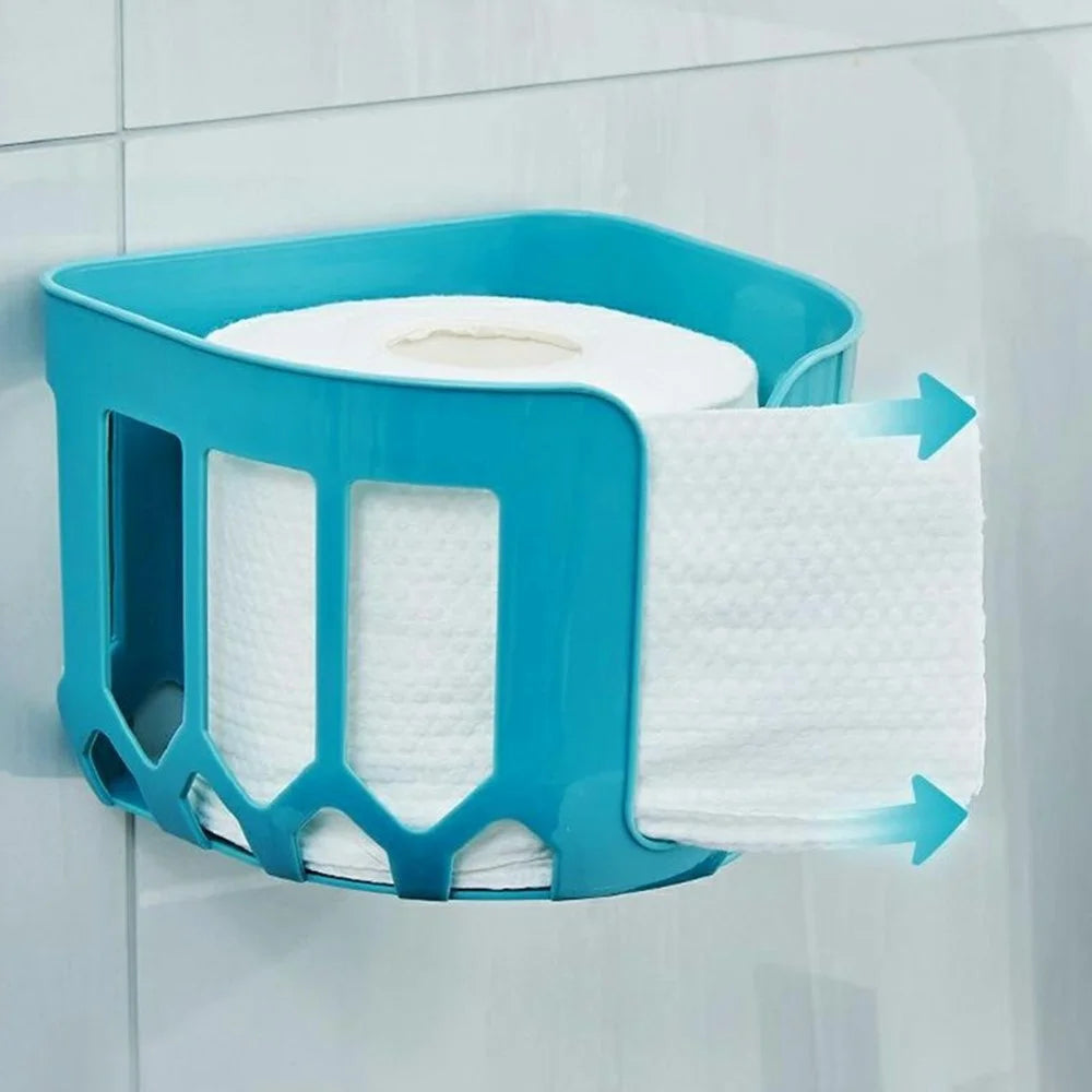 No Drill Wall Mounted Plastic Toilet Paper Holder Space Saving Bathroom Tissue Storage Rack - Sky Blue - 2