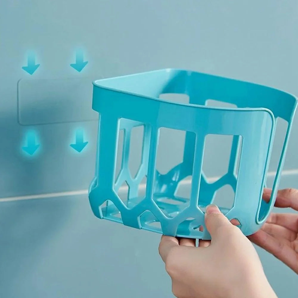 No Drill Wall Mounted Plastic Toilet Paper Holder Space Saving Bathroom Tissue Storage Rack - Sky Blue - 3