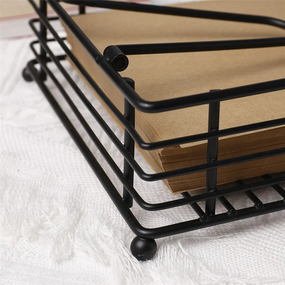 Square Metal Napkin Holder Stand for Restaurant Cafe Hotel Iron Tissue Dispenser with Wooden Base - 3