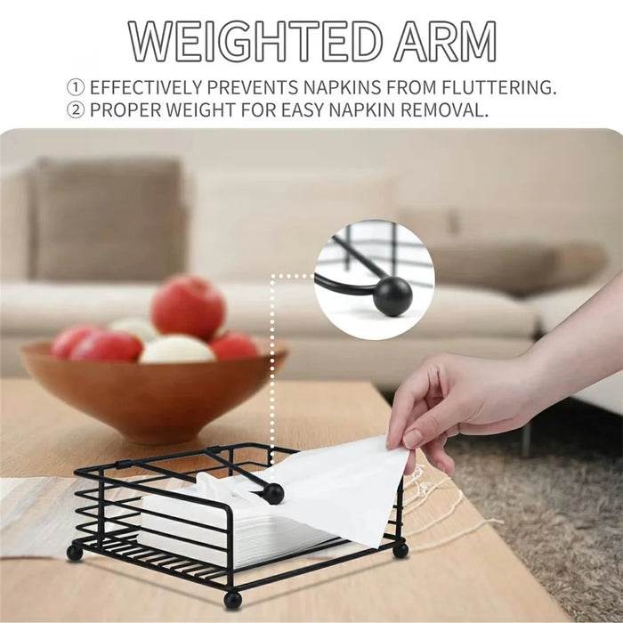 Hollow Out Square Napkin Holder Stand for Restaurant Cafe Hotel Tissue Dispenser Table Decor, Black - 3