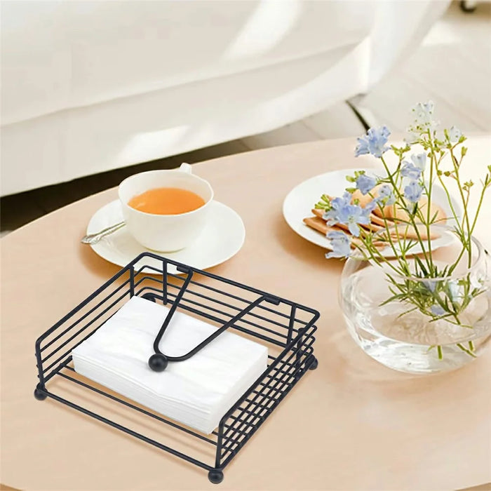 Hollow Out Square Napkin Holder Stand for Restaurant Cafe Hotel Tissue Dispenser Table Decor, Black - 5