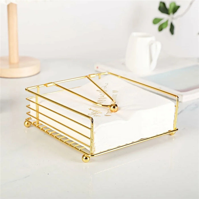 Hollow Out Square Napkin Holder Stand for Restaurant Cafe Hotel Tissue Dispenser Table Decor, Gold - 3