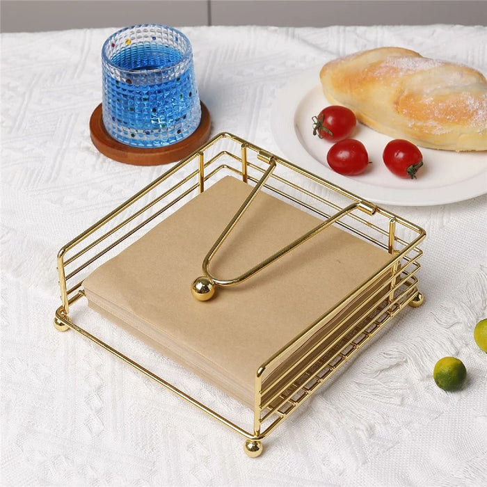 Hollow Out Square Napkin Holder Stand for Restaurant Cafe Hotel Tissue Dispenser Table Decor, Gold - 4