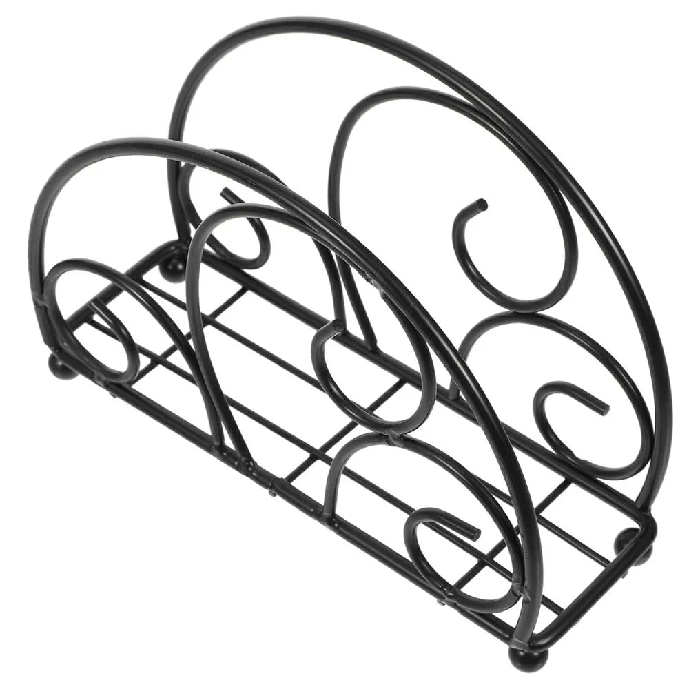 Iron Napkin Holder Half Round Metal Tissue Dispenser Table Organizer Decorative Paper Towel Stand - Black - 2