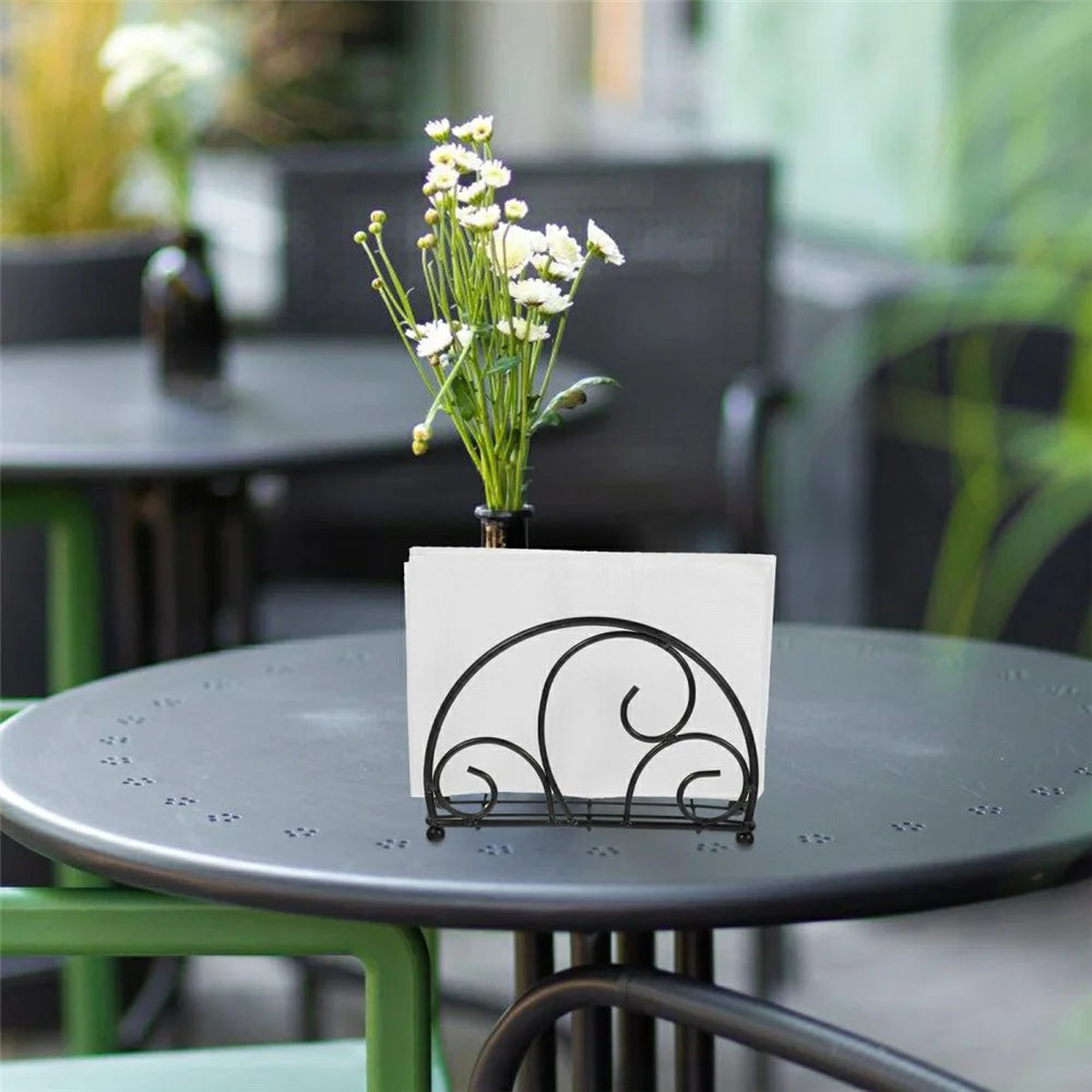 Iron Napkin Holder Half Round Metal Tissue Dispenser Table Organizer Decorative Paper Towel Stand - Black - 3
