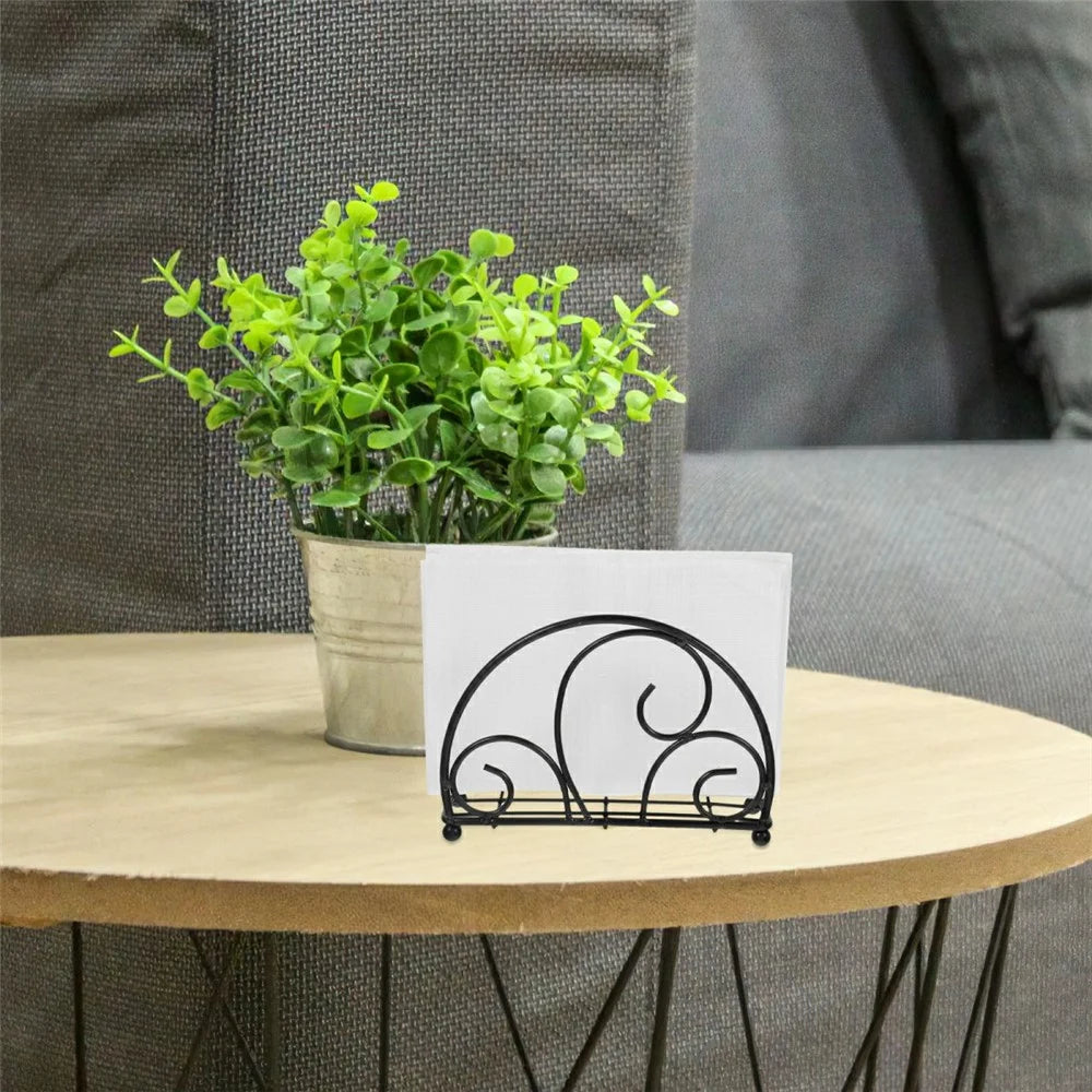 Iron Napkin Holder Half Round Metal Tissue Dispenser Table Organizer Decorative Paper Towel Stand - Black - 4