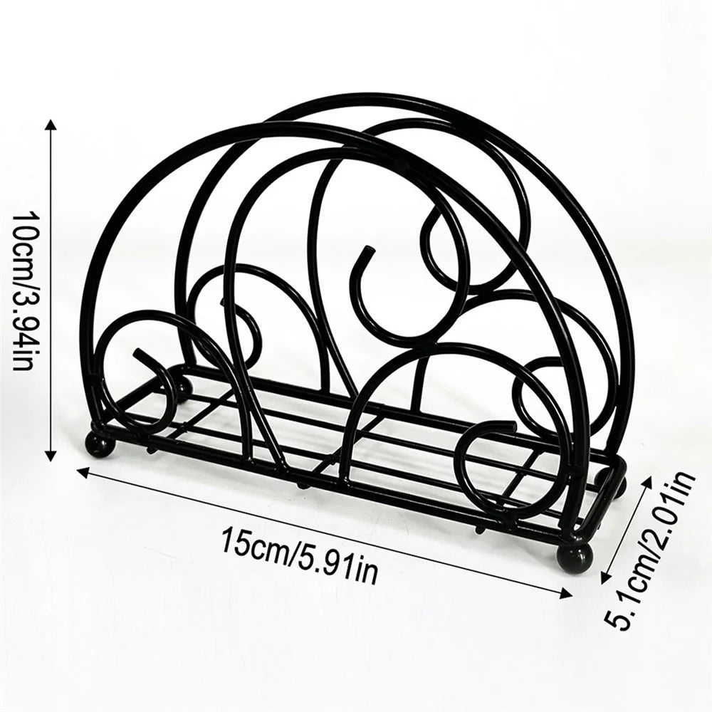 Iron Napkin Holder Half Round Metal Tissue Dispenser Table Organizer Decorative Paper Towel Stand - Black - 7