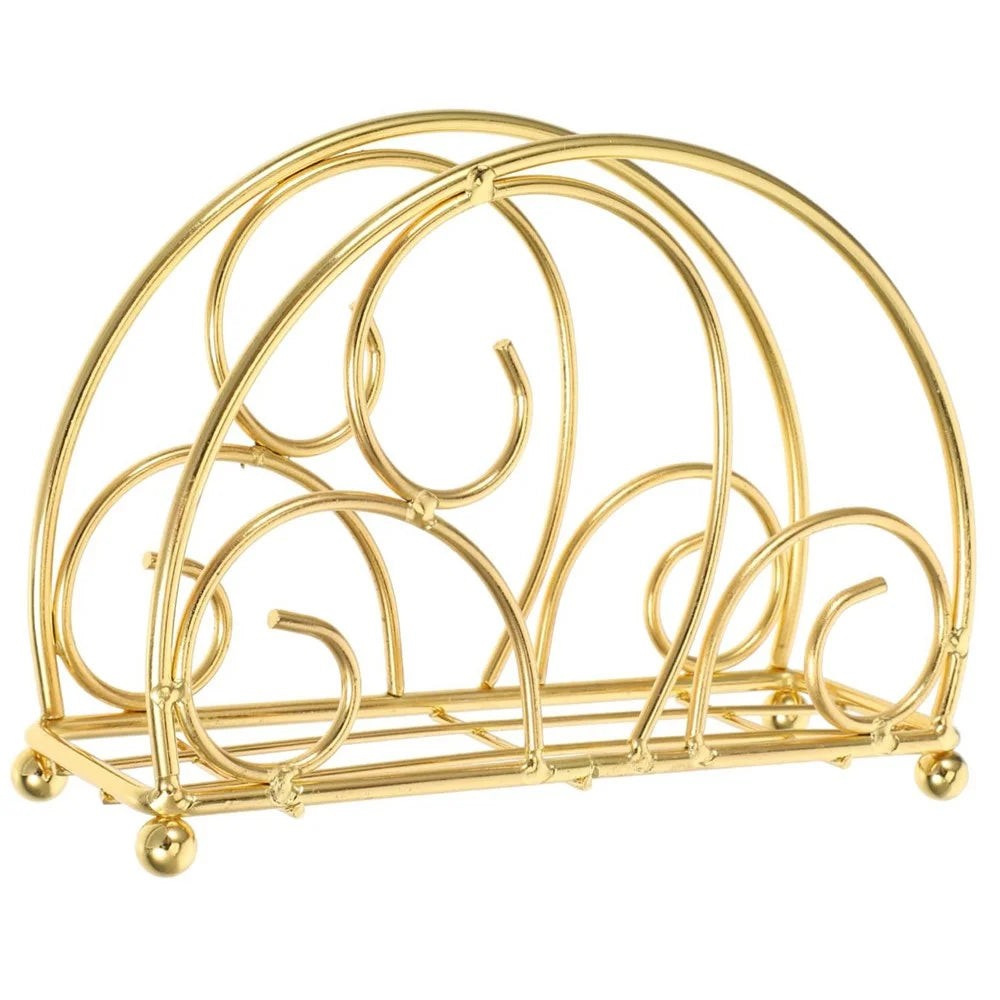 Iron Napkin Holder Half Round Metal Tissue Dispenser Table Organizer Decorative Paper Towel Stand - Gold - 1
