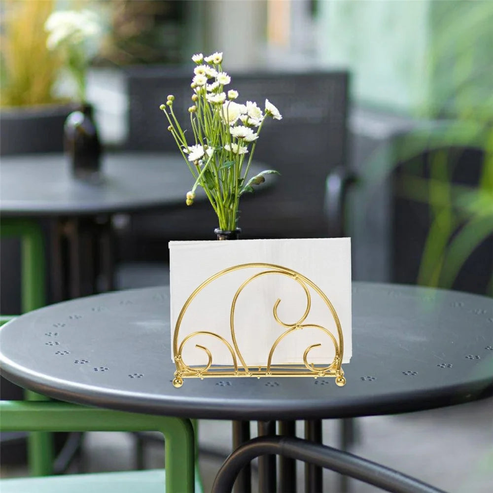 Iron Napkin Holder Half Round Metal Tissue Dispenser Table Organizer Decorative Paper Towel Stand - Gold - 3