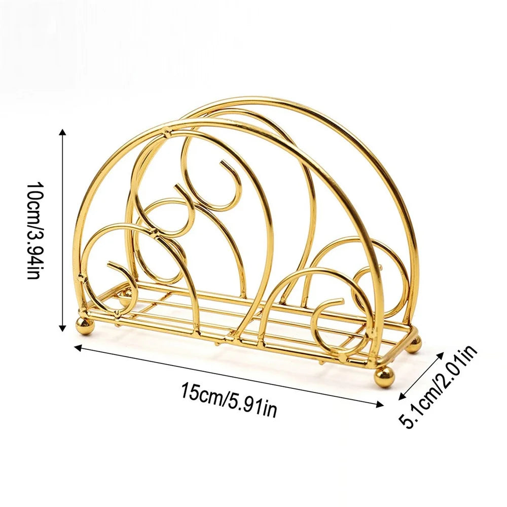 Iron Napkin Holder Half Round Metal Tissue Dispenser Table Organizer Decorative Paper Towel Stand - Gold - 7