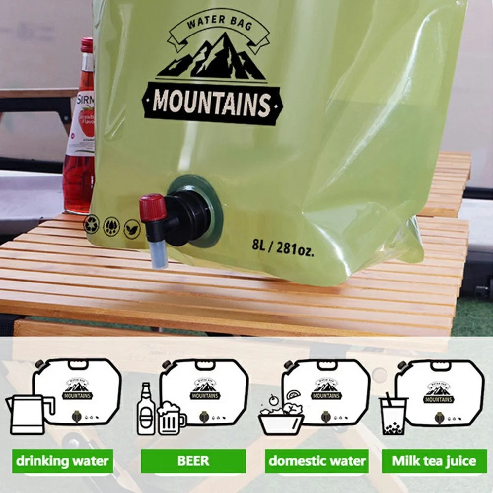 Portable Water Container 8L Large Capacity Collapsible Water Carrier for Camping Hiking (BPA Free, No FDA) - Army Green - 3