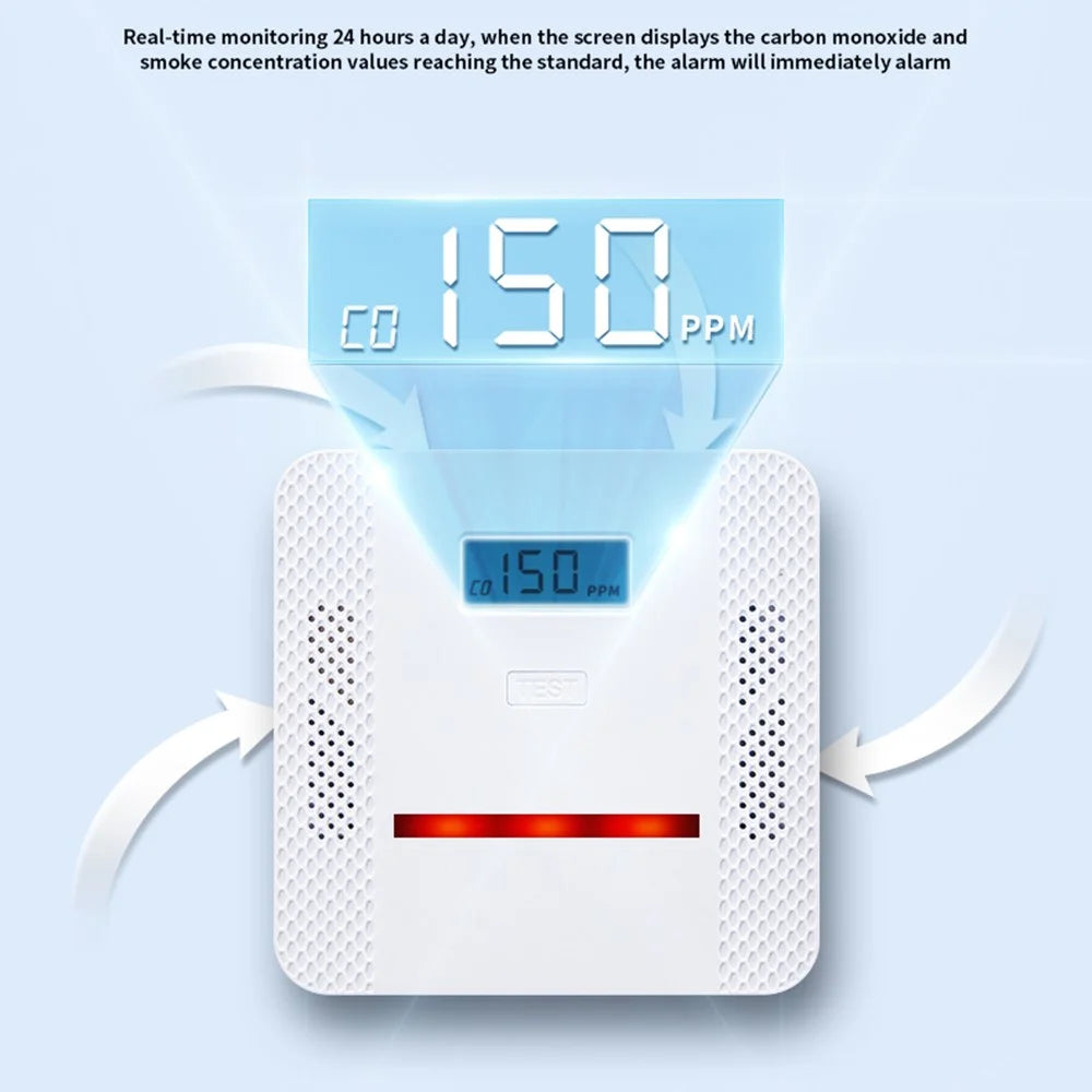 XY-S510COM Carbon Monoxide Alarm Detector 2 in 1 CO / Smoke Alarm Detector Battery-Operated Alerter with LCD Display for Home School Office (Battery not Included) - 2