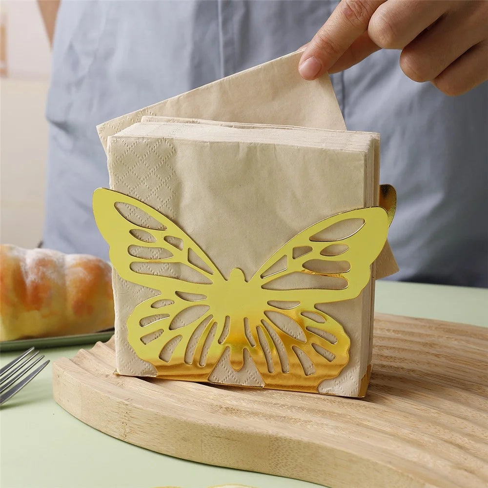 Hollow Butterfly Napkin Holder Restaurant Hotel Cafe Bar Table Decorative Iron Tissue Dispenser - Gold - 2