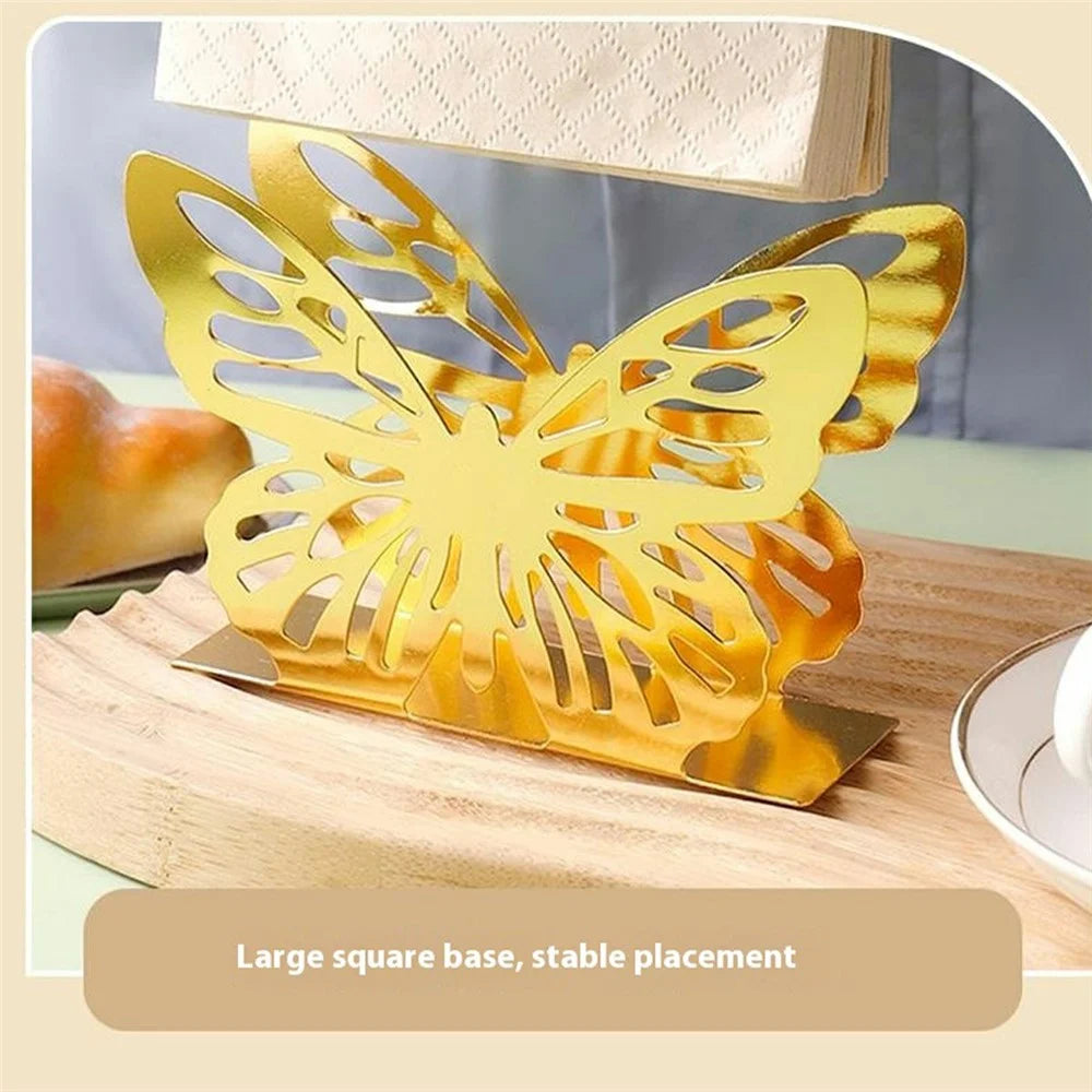 Hollow Butterfly Napkin Holder Restaurant Hotel Cafe Bar Table Decorative Iron Tissue Dispenser - Gold - 3