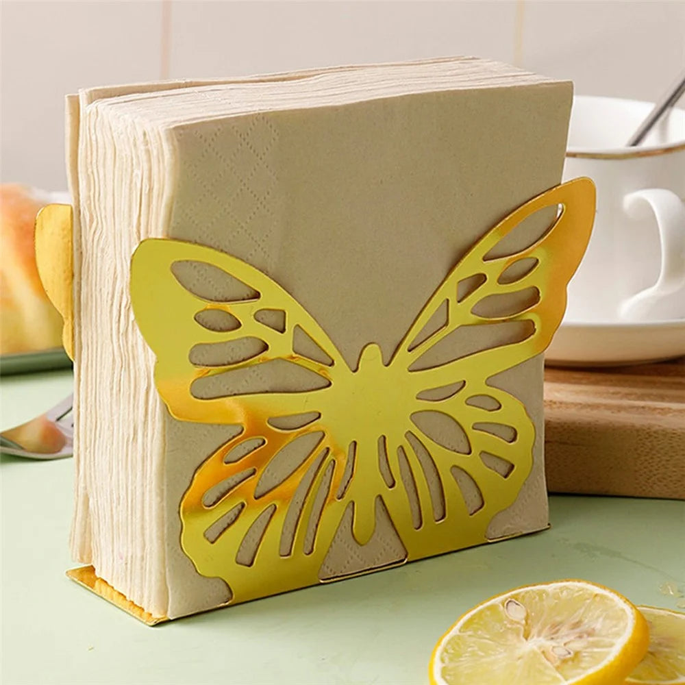 Hollow Butterfly Napkin Holder Restaurant Hotel Cafe Bar Table Decorative Iron Tissue Dispenser - Gold - 4