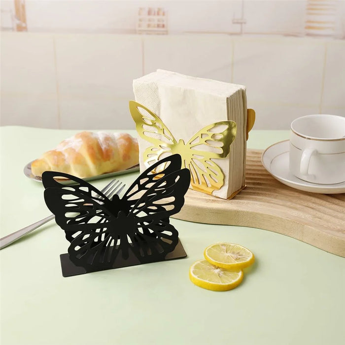Hollow Butterfly Napkin Holder Restaurant Hotel Cafe Bar Table Decorative Iron Tissue Dispenser - Black - 2