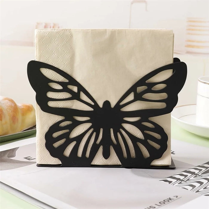 Hollow Butterfly Napkin Holder Restaurant Hotel Cafe Bar Table Decorative Iron Tissue Dispenser - Black - 3