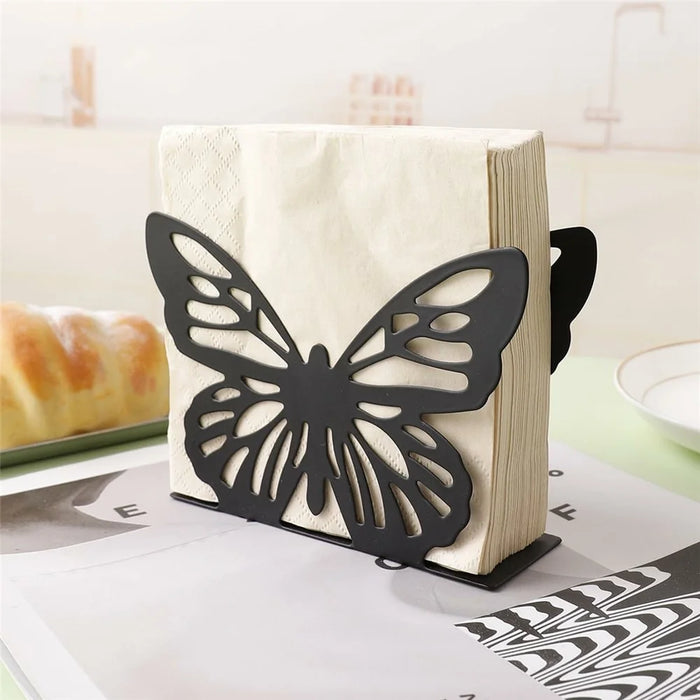 Hollow Butterfly Napkin Holder Restaurant Hotel Cafe Bar Table Decorative Iron Tissue Dispenser - Black - 4
