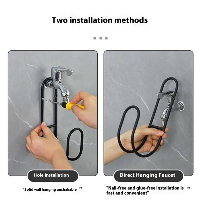 Hose Storage Rack Home Wall Mount Outdoor Garden Water Pipe Organizer Metal Hanger - Black - 5