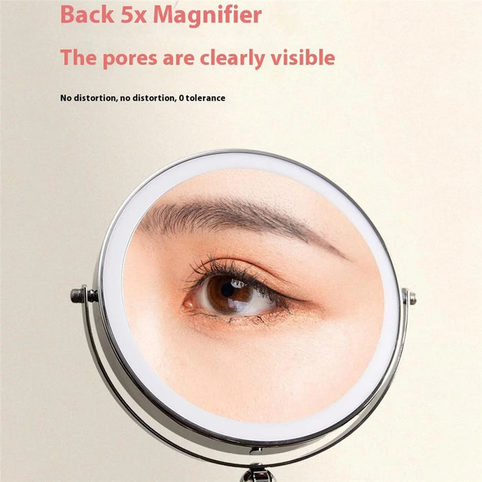 8 Inch Folding Makeup Mirror 5X Magnification Touch Control LED Light Double-Sided Vanity Mirror - Nickel Color - 7