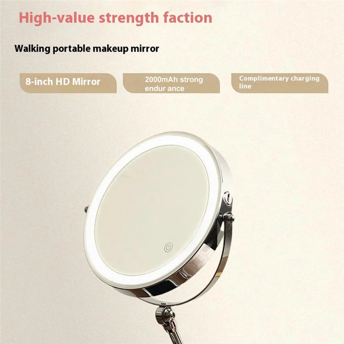 8 Inch Folding Makeup Mirror 7X Magnification Touch Control LED Light Double-Sided Vanity Mirror - Silver - 4