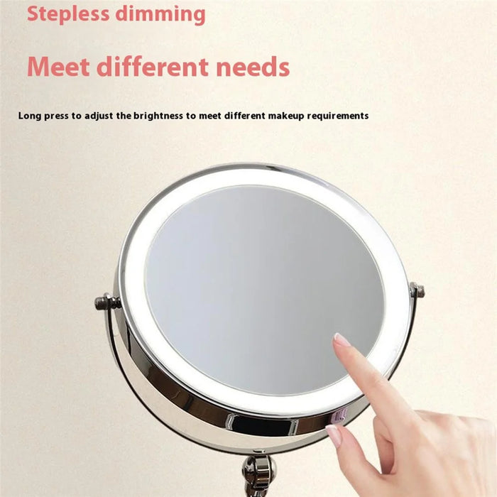 8 Inch Folding Makeup Mirror 7X Magnification Touch Control LED Light Double-Sided Vanity Mirror - Silver - 6