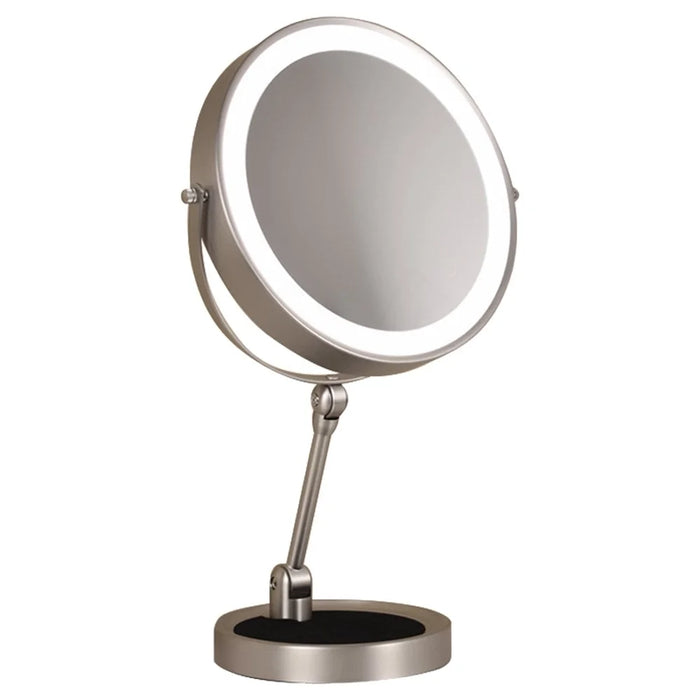 8 Inch Folding Makeup Mirror 7X Magnification Touch Control LED Light Double-Sided Vanity Mirror - Nickel Color - 1