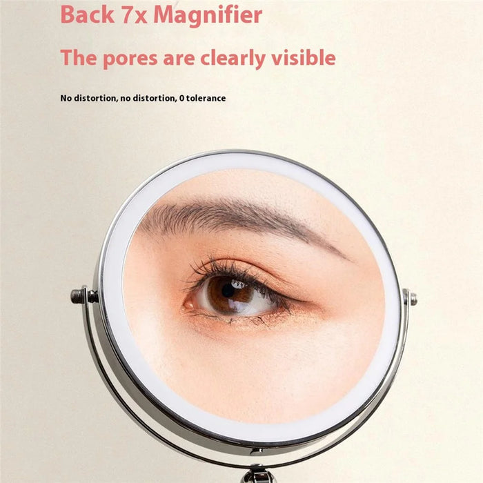 8 Inch Folding Makeup Mirror 7X Magnification Touch Control LED Light Double-Sided Vanity Mirror - Nickel Color - 7