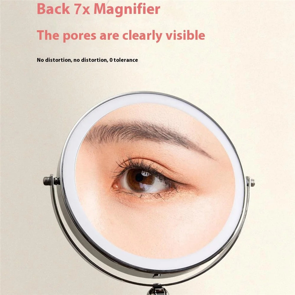 9 Inch Folding Makeup Mirror 7X Magnification Touch Control LED Light Double-Sided Vanity Mirror - Nickel Color - 7