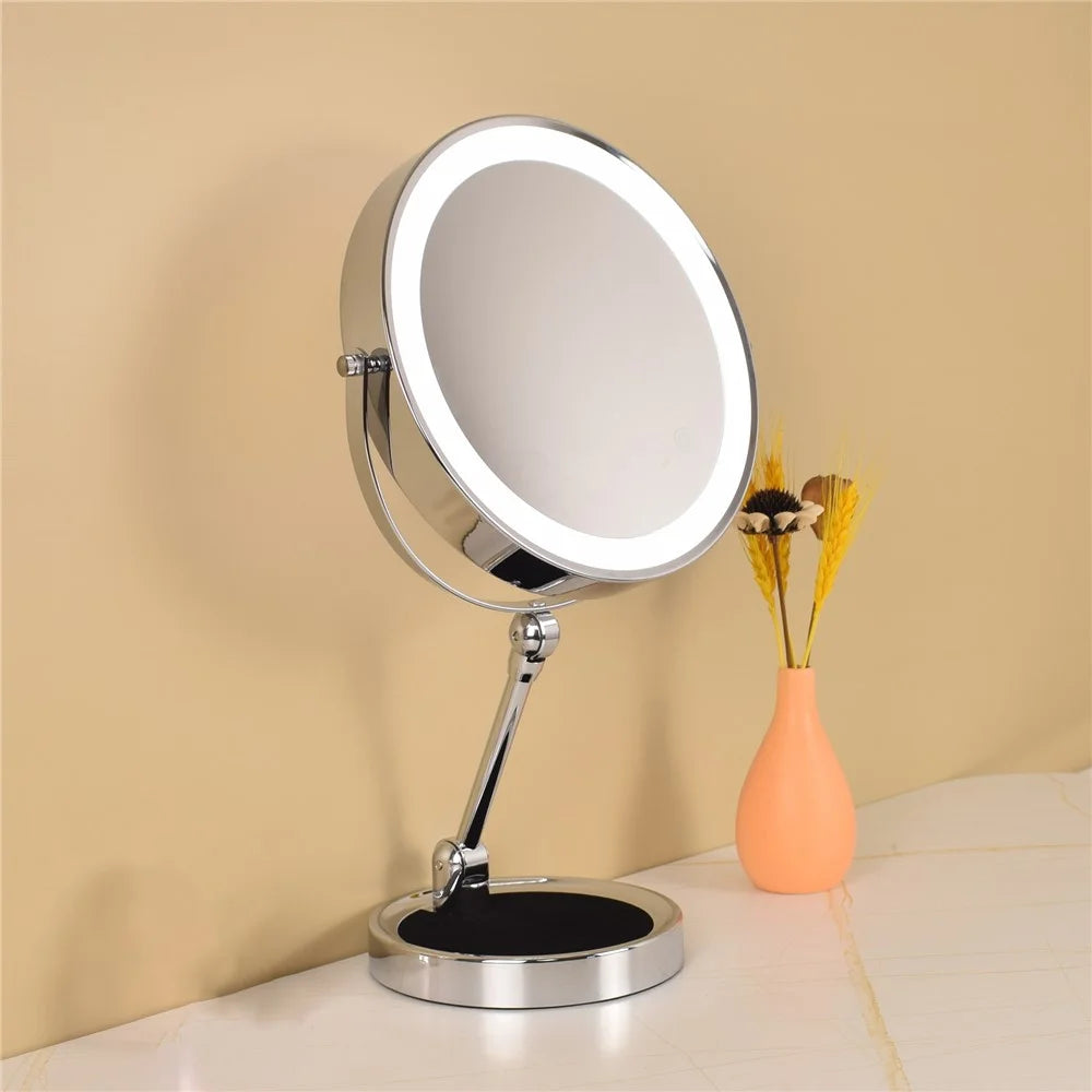 9 Inch Folding Makeup Mirror 10X Magnification Touch Control LED Light Double-Sided Vanity Mirror - Silver - 2