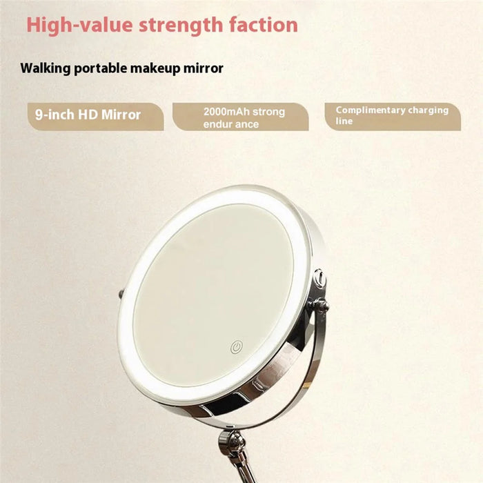 9 Inch Folding Makeup Mirror 10X Magnification Touch Control LED Light Double-Sided Vanity Mirror - Nickel Color - 4