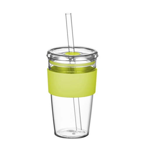 450ml Tritan Straw Cup Water Bottle Coffee Mug with Sleeve Portable Drinkware for Home  /  Office (No FDA, BPA-Free) - Fluorescent Green - 1