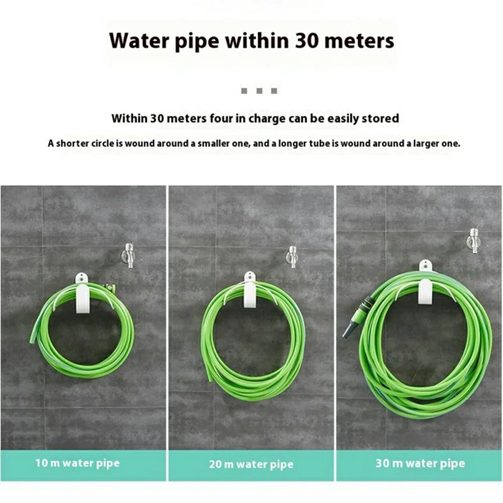 Round Wire Design Garden Hose Holder Wall Mount Metal Hose Hanger Outdoor Hose Storage Rack - White - 3