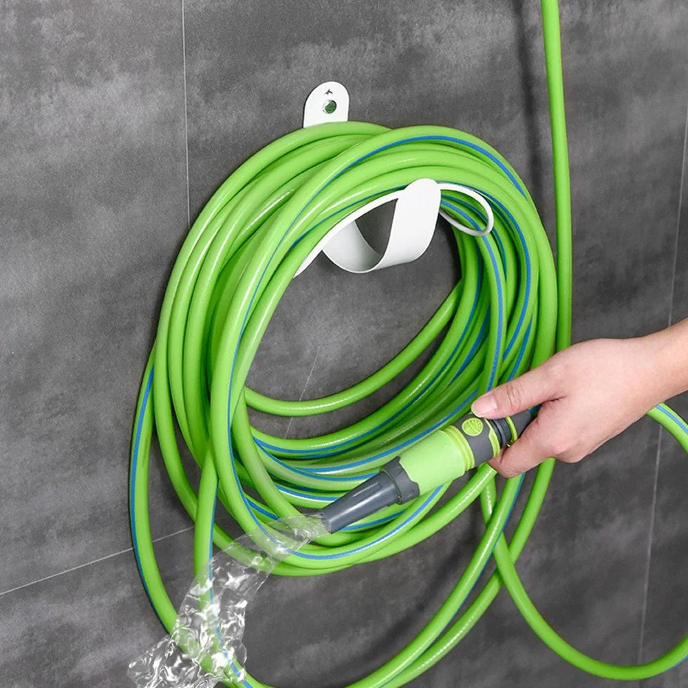 Round Wire Design Garden Hose Holder Wall Mount Metal Hose Hanger Outdoor Hose Storage Rack - White - 5