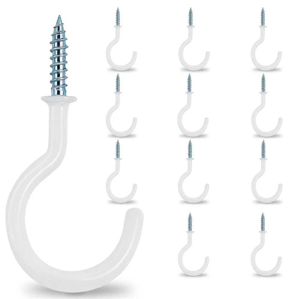 12Pcs PVC Coated Steel Core Screw Hooks Flower Baskets Rope Cup Holder Hanging Hooks - 1