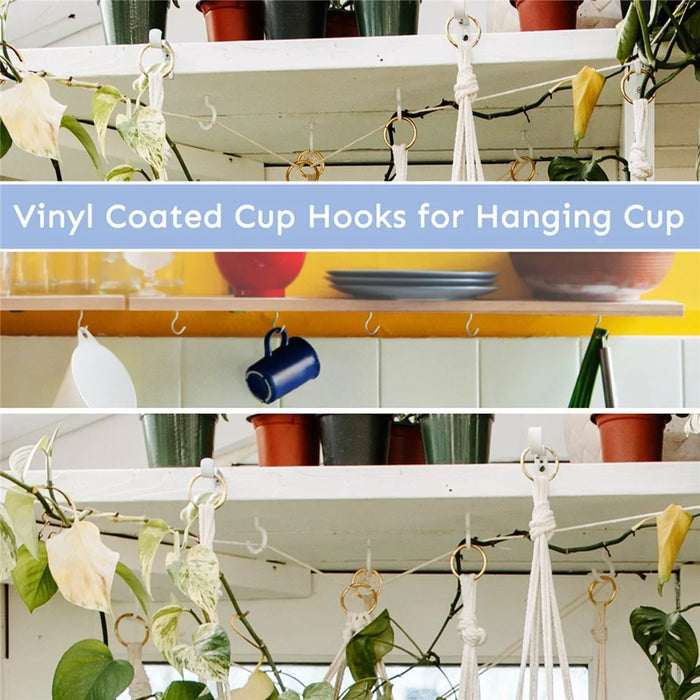 12Pcs PVC Coated Steel Core Screw Hooks Flower Baskets Rope Cup Holder Hanging Hooks - 5