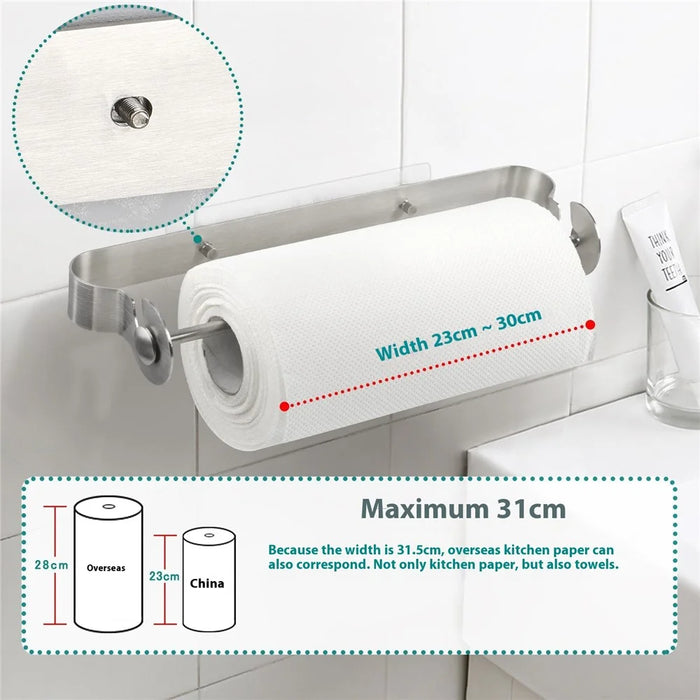 Stainless Steel Paper Towel Holder Kitchen Bathroom Roll Paper Dispenser No Drilling Tissue Hanging Rack - 4