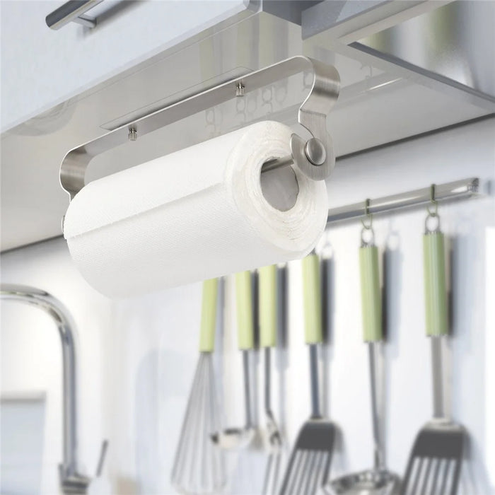 Stainless Steel Paper Towel Holder Kitchen Bathroom Roll Paper Dispenser No Drilling Tissue Hanging Rack - 5