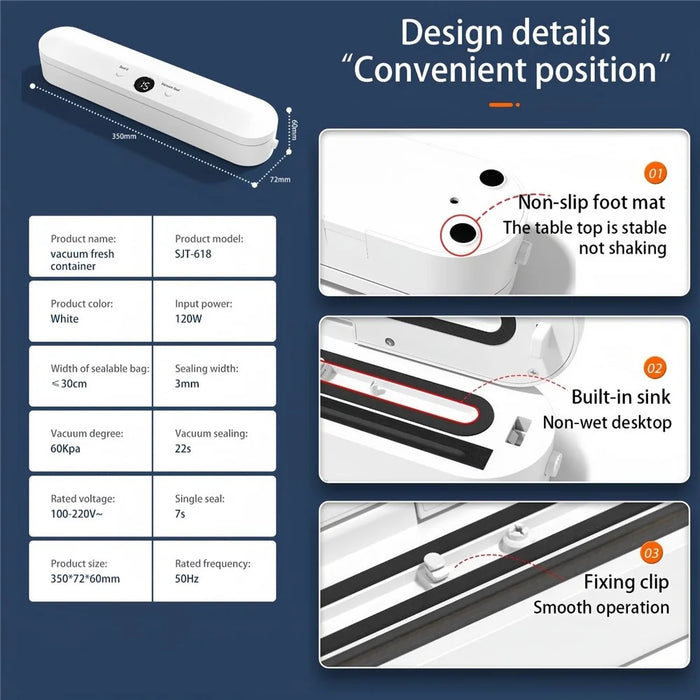 Vacuum Sealer Dry Wet Food Preservation Automatic Packaging Machine with 10 Vacuum Bags (BPA Free, FDA Approved) - EU Plug - 7