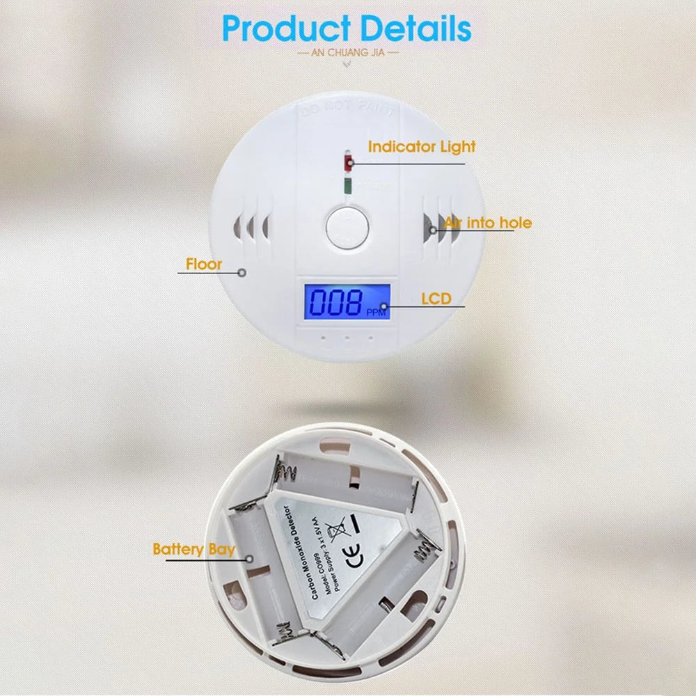 XY-602 Accurate Carbon Monoxide Detector Battery Powered CO Poisonous Toxic Gas Sensor Monitor with LCD Display Easy to Read (English Version) - 5