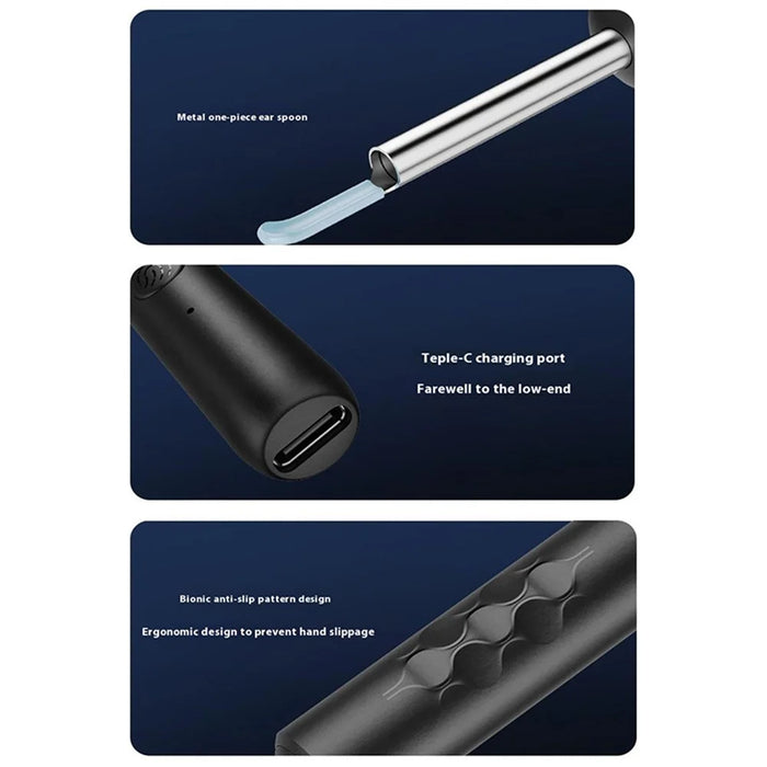 Smart HD WiFi App Connecting Visual Ear Pick Set Metal Integrated Ear Spoon, Upgraded Version - Black - 4