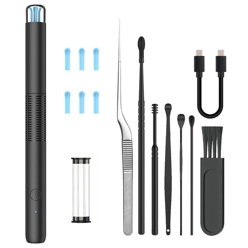 WiFi Visual Ear Cleaning Endoscope Earpick with LED Light Ear Wax Removal Tool with 7 Accessories - Black - 1