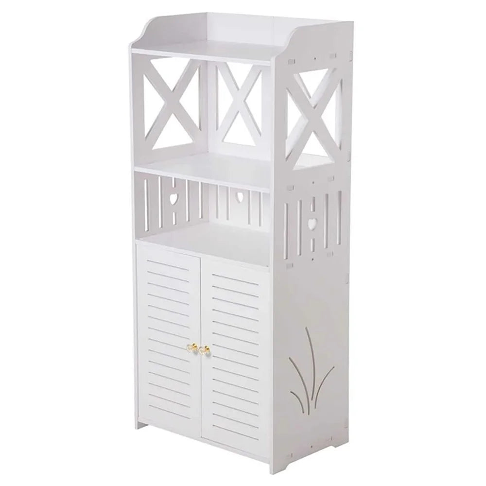 92x40x25cm Bathroom Storage Cabinet Multi-Tier Wood-Plastic Board Floor Standing Side Cabinet Organizer with Doors - 1