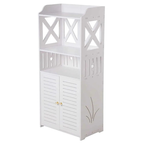 92x40x25cm Bathroom Storage Cabinet Multi-Tier Wood-Plastic Board Floor Standing Side Cabinet Organizer with Doors - 1
